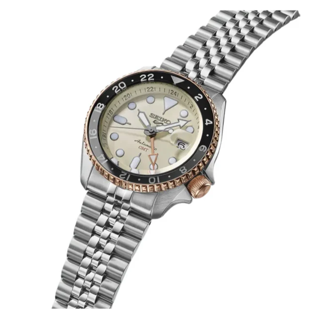 Seiko 5 GMT Sport Asia Exclusive Limited Edition Off White Dial Silver Steel Strap Watch for Men - SSK046K1 - Image 2